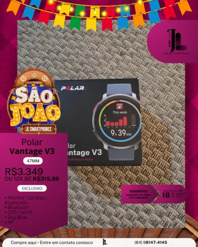 RELÓGIO MONITOR, POLAR VANTAGE V3, 47MM, SEMINOVO NA GARANTIA, EXCLUSIVO!