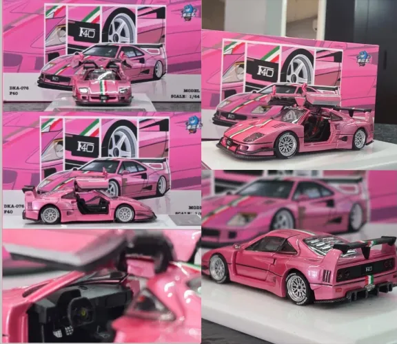 DKA-076 Ferrari F40 Pink Italia Stripes Escala 1/64 Rosa Abre Tudo