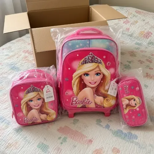 Kit Mochila de Rodinhas Barbie + Lancheira + Estojo Novo