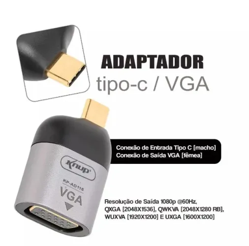 Adaptador Conversor Usb C Vga Type C Macbook Dell Samsung e outras Marcas