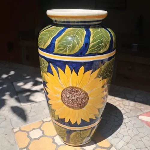 Vaso de Cerâmica Decorativo com Pintura de Girassol