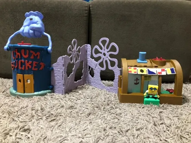 Imaginext Bob Esponja Siri Cascudo E Balde De Lixo