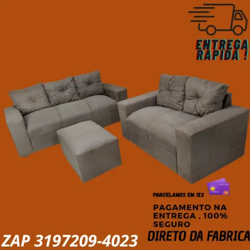 Conjunto de Sofás Canadá com Puff - 2 e 3 Lugares Pronta Entrega