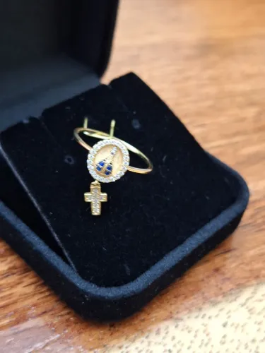 Anel Nossa Senhora em ouro 18k e zircônia 