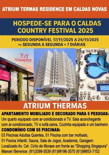 Pacote hospedagem no Atrium Thermas em Caldas Novas