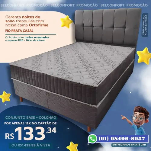 Cama Box Casal Ortofirme Fio Prata Base e Colchão