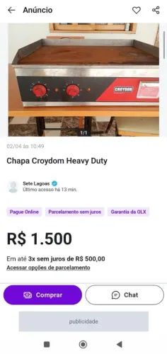 Chapa eletrica Croydom semi nova 