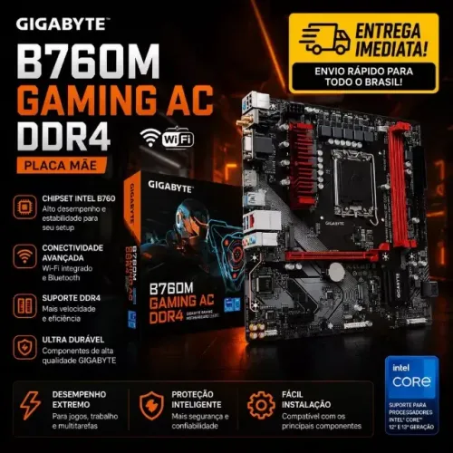 Placa Mãe Gigabyte B760M Gaming AC DDR4 WiFi Intel LGA1700