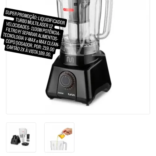 Liquidificador MULTILASER Turbo 1100w velocidade 12/Fábrica novo/Frete grátis/V descrição