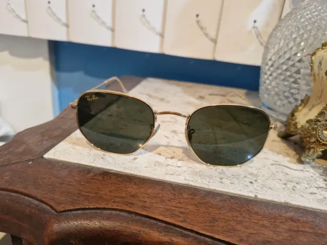 Ray Ban Hexagonal dourado lente verde g15 óculos de sol