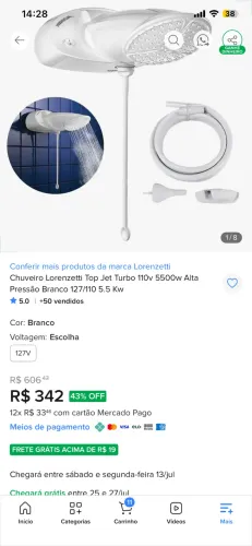Chuveiro Lorenzetti Top Jet Turbo 110v 5500w Alta Pressão Branco 127/110 5.5 Kw