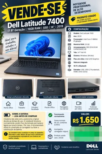 NOTEBOOK DELL LATITUDE 7400 8a Geração