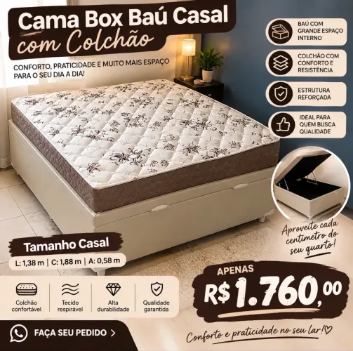 Baú casal com colchão 