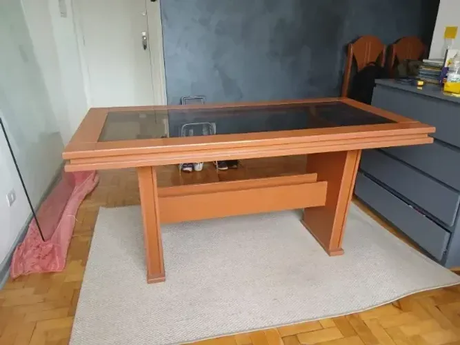 Mesa de Jantar 1,60m com Tampo de Vidro - Ótimo Estado (SJC)