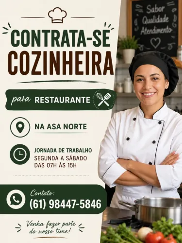 Contrata-se cozinheira para restaurante na Asa Norte