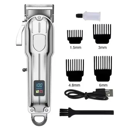 Máquina de cortar cabelo elétrica com visor digital, essencial para homens estilosos