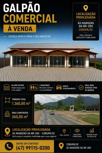 Galpão comercial margens BR 280 em Corupá
