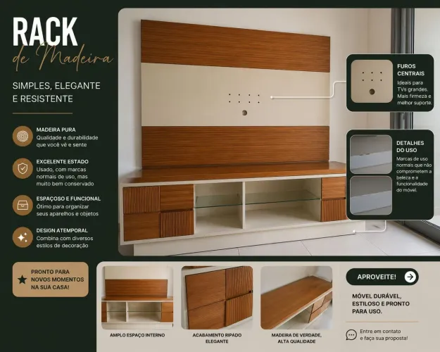 RACK / PAINEL PARA TV EM MADEIRA - EXCELENTE ESTADO
