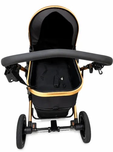 Carrinho de Bebê Luxury Preto e Dourado + Bebê Conforto