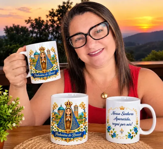 Almofada e caneca nossa senhora Aparecida