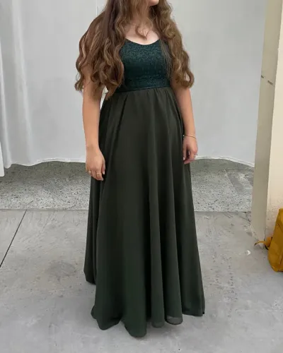 vestido de festa longo verde com renda