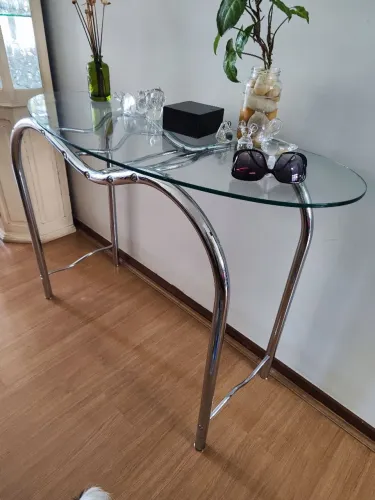 Conjunto Aparador + Mesa de Centro em Aço Cromado e Vidro - Excelente Estado
