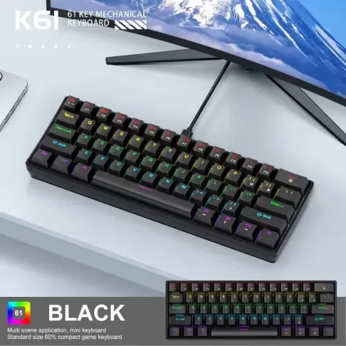 Teclado Mecânico Para Jogos Apayado K61 60% Com Fio Rgb Blue Switch