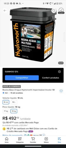 Resina Base D'agua Hydronorth Impermeável Incolor 18l