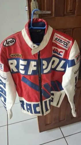 Jaqueta de Couro Racing Vintage Repsol - Lorrhan - Tamanho 48 - HRC/Arai/Michelin