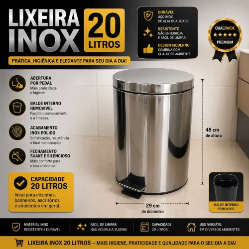 Lixeira Inox 20 litros