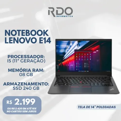 Notebook Lenovo ThinkPad E14 Intel Core i5 11ª Geração 8GB RAM SSD 240GB