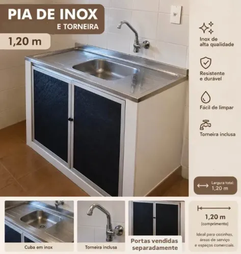 pia inox om torneira 1,20m