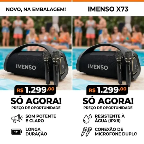 Caixa de Som Imenso X73 200W + 2 Microfones Sem Fio (Nova!)