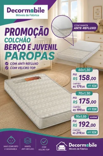 Colchão berço paropas com anti refluxo 60,70 e juvenil