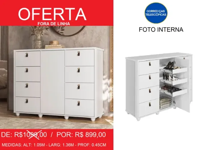 Comoda com gaveteiro sapateira - Compre hoje e receba em até 2 dias uteís