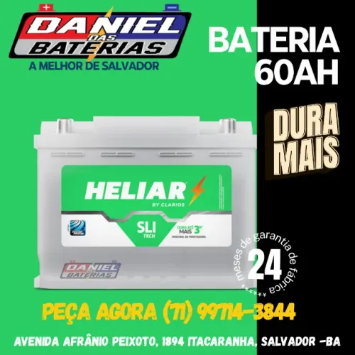 Bateria automotiva Heliar 60ah, em Salvador, Bahia