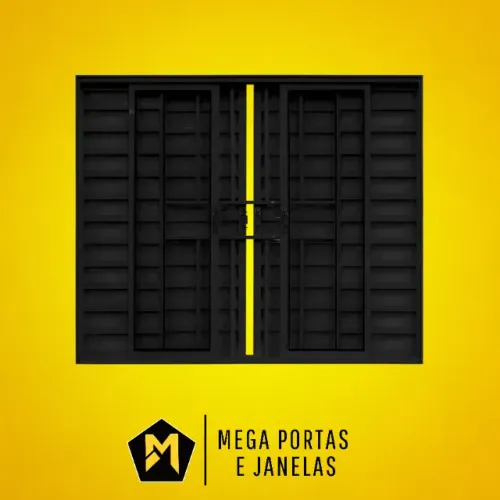 Veneziana Seis folhas Alumínio Preto Com Grade - Linha 20 (Completa)