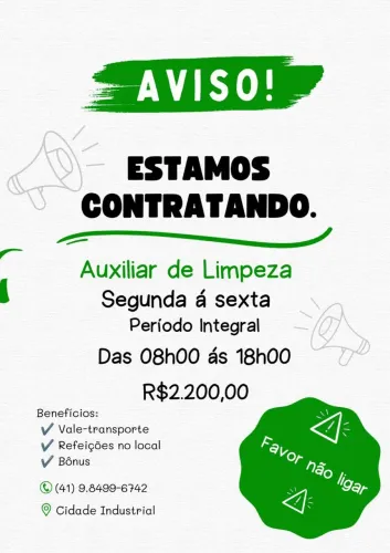 Contrata para início imediato enviar currículo