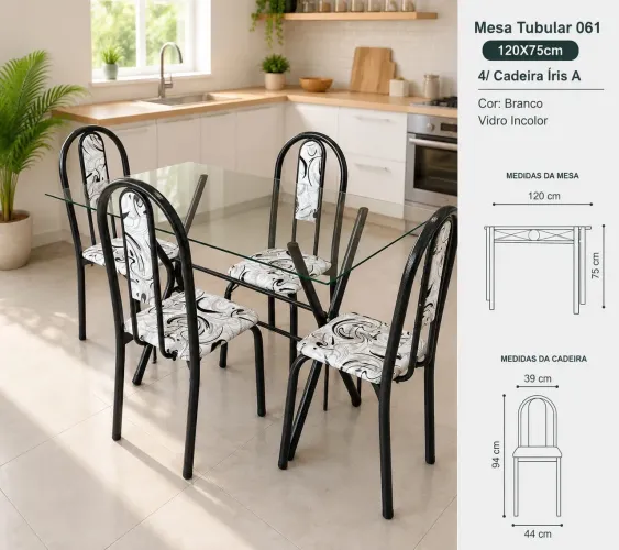 Mesa Tubular 061 120X75cm 4/ Cadeira Íris