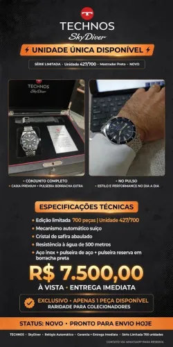 Relógio Automático Technos SkyDiver 500m Releitura de 1960 (edição limitada/numerada)