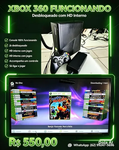 IMPERDÍVEL! XBOX 360 C/ INTERNO CHEIO DE JOGOS