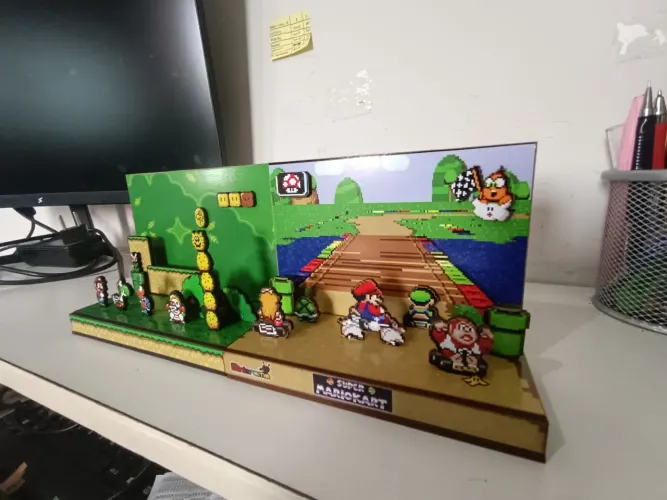 Diorama do Mario world e Mario kart