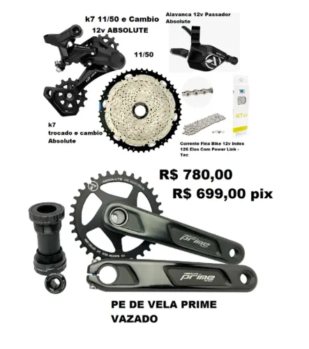 GRUPO RELAÇÃO ABSOLUTE 2 1X12V 12V K7 11/50 + PEDIVELA PRIME INTEGRADO 34D