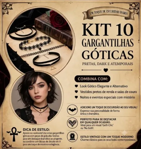 Kit 10 Chocker Cordão Gargantilha Colar Bijoux Preto modelo 01