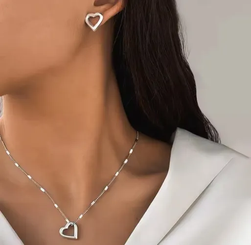 Conjunto colar mais brinco em aço inoxidável