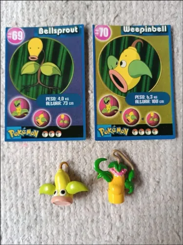 Colecionáveis Pokémon: Weepinbell e Victreebel + Cartas (Não Oiriginais)