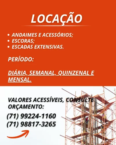 Aluguel de Andaimes, Acessórios, Escoras Metálicas e Escadas.