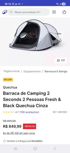 Barraca de Camping 2 Seconds 2 Pessoas Fresh & Black