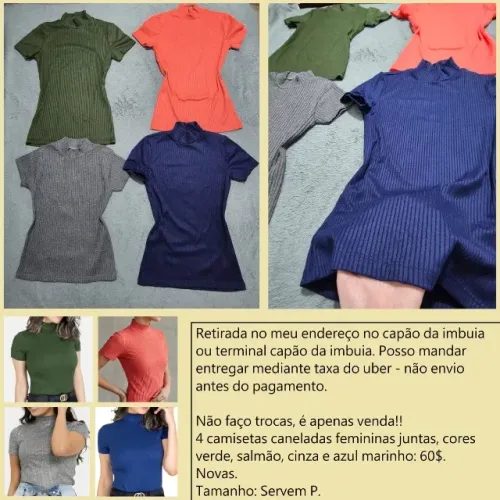 4 camisetas caneladas por 60$ novas