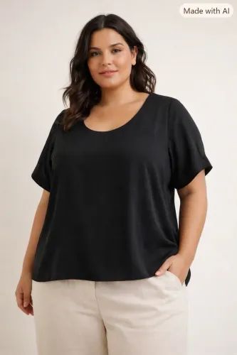 Blusa feminina GG preta social mangas curtas